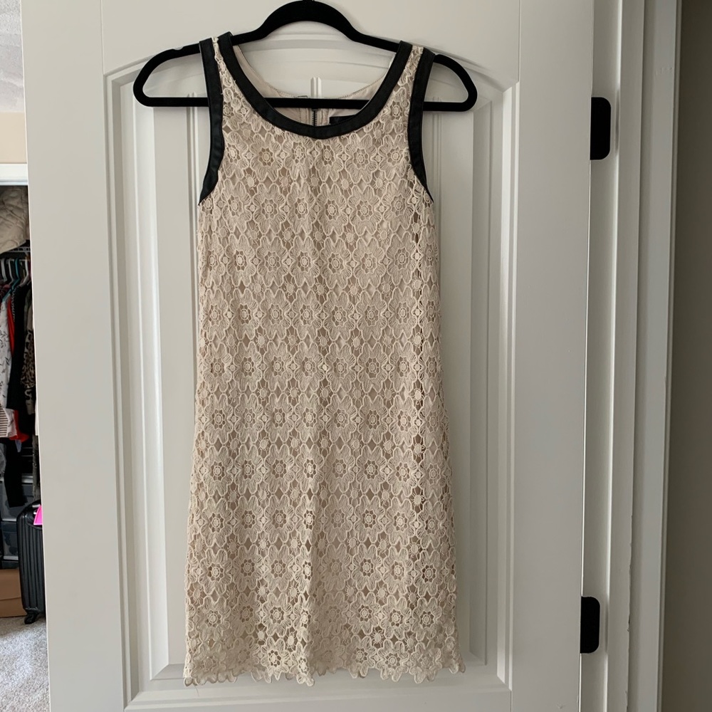 Cream Crocheted Kensie dress with leather accents